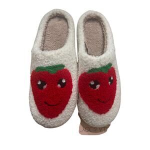 Ella & Joy Women's Slippers White with Strawberries Slip On Cozy Size M (8) New